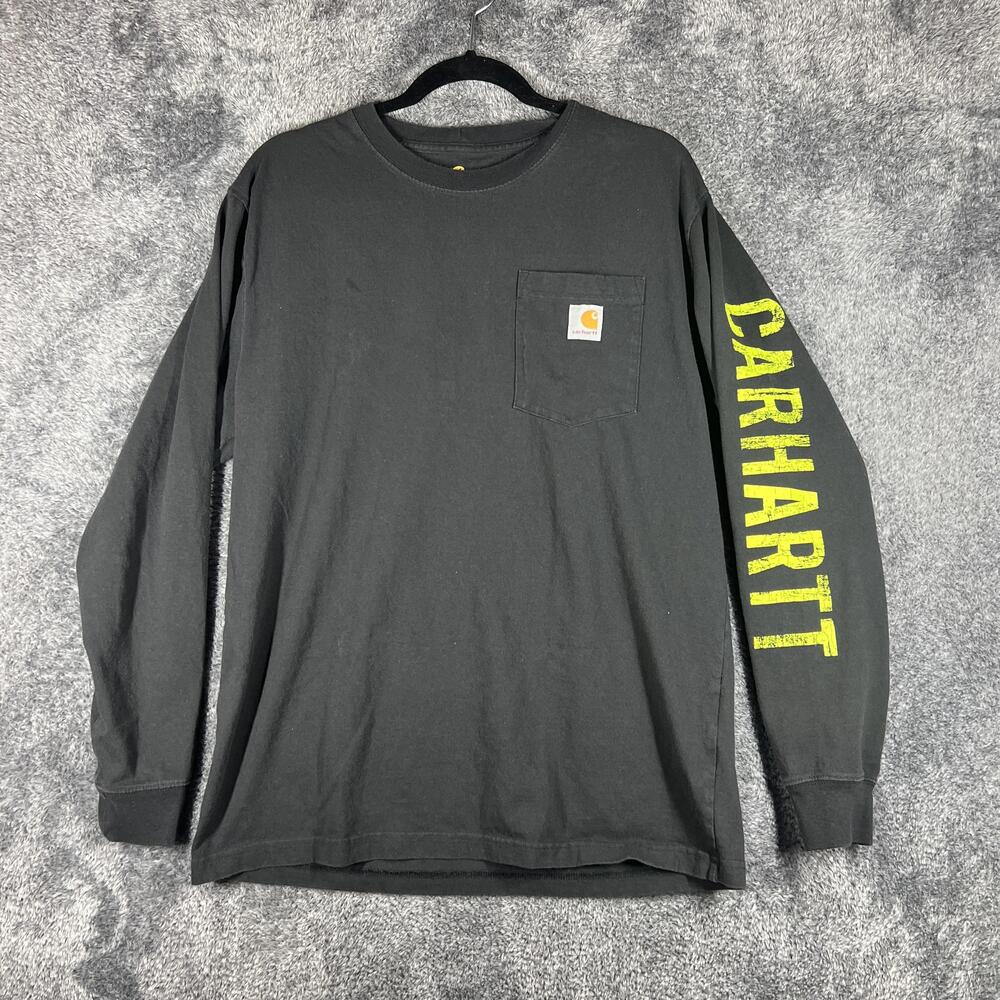 Carhartt Shirt Mens M Black Pocket Long Sleeve Crew Neck Carhartt Sleeve